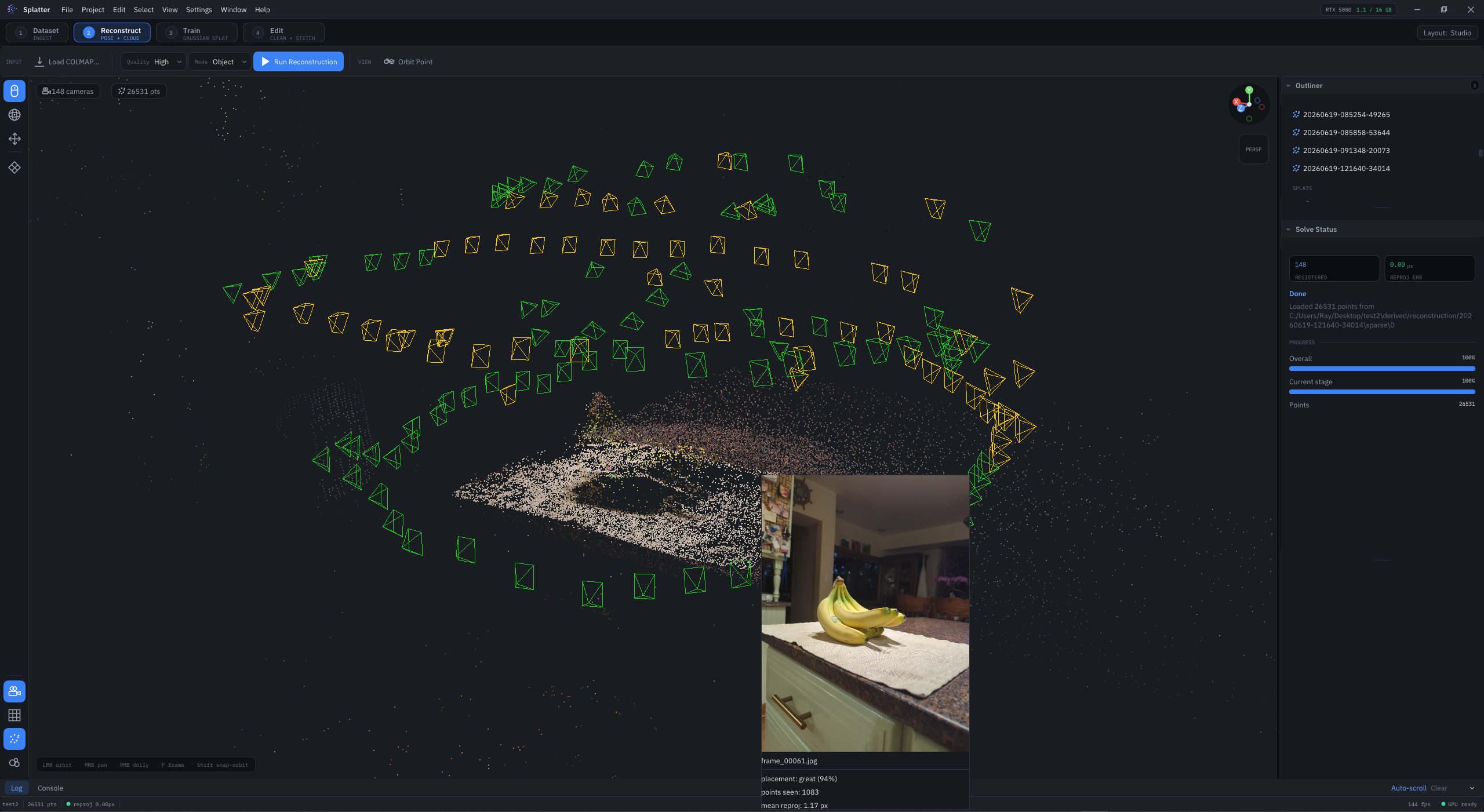 Reconstruction: camera frustums and sparse point cloud